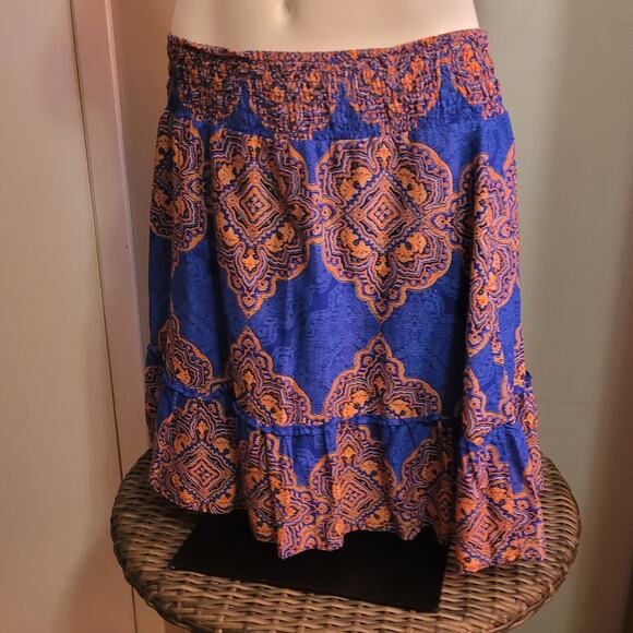 Old Navy Womens Large Blue Orange Graphic Print Cotton Skirt Boho Indie Sz Large - Picture 7 of 9